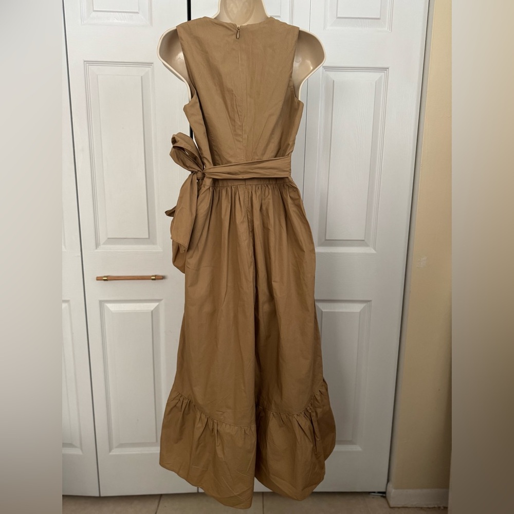 J. Crew Faux Wrap Cotton Poplin Dress In Camel - Picture 10 of 11